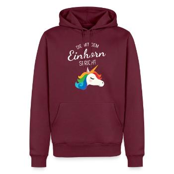 Die Mit Dem Einhorn Spricht - Männer Premium Bio Hoodie - Burgunderrot - Vorne - Nico (187cm)