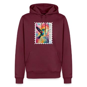 Airbrush-Illustration „Kolibri 03“ DE - Männer Premium Bio Hoodie - Burgunderrot - Vorne - Nico (187cm)