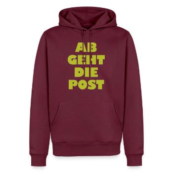 Ab geht die Post - Männer Premium Bio Hoodie - Burgunderrot - Vorne - Nico (187cm)