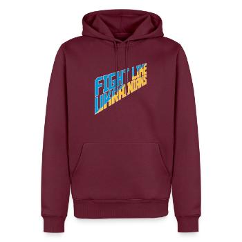 fight like ukrainians Zitat - Männer Premium Bio Hoodie - Burgunderrot - Vorne - Nico (187cm)