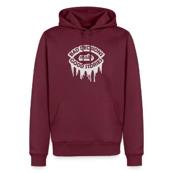 bad decisions great stories - Männer Premium Bio Hoodie - Burgunderrot - Vorne - Nico (187cm)