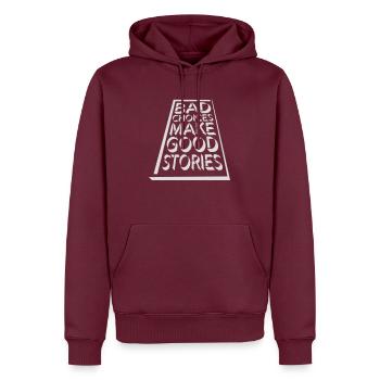 bad decisions great stories - Männer Premium Bio Hoodie - Burgunderrot - Vorne - Nico (187cm)
