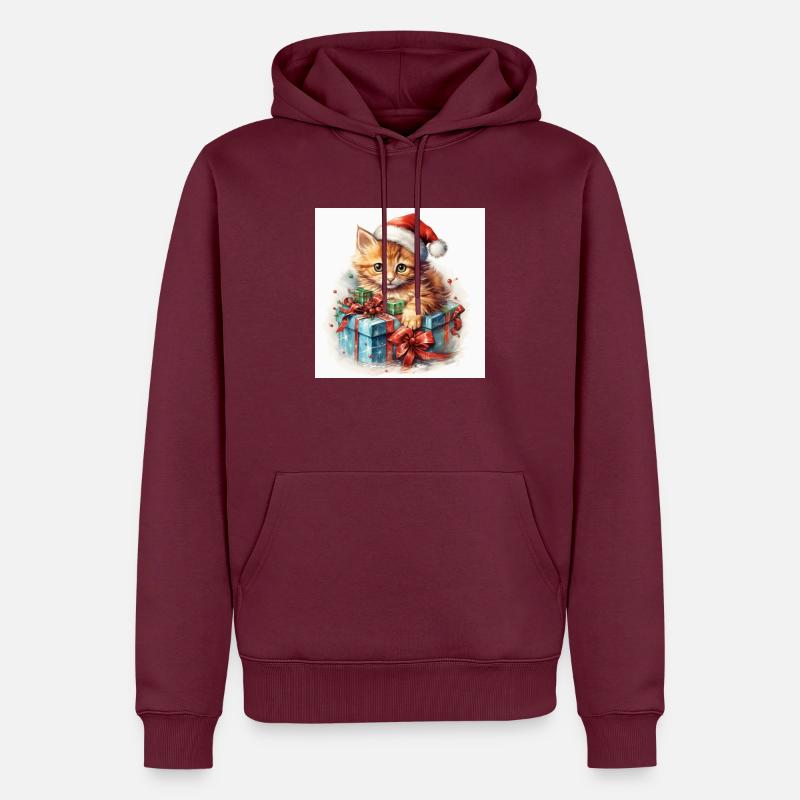 Chaton de Noël 2 - Sweat à capuche Premium bio Homme - bourgogne