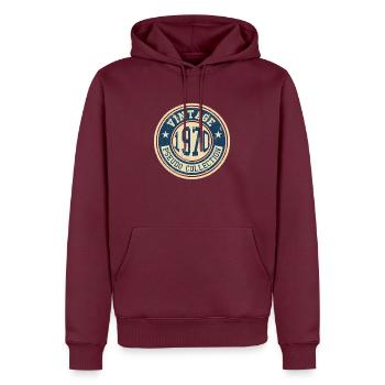 Vintage, années 1970, Vintage Anniversaire, Collège - Sweat à capuche Premium bio Homme - bourgogne - Devant - Nico (187cm)