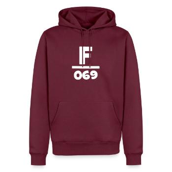 069 - Frankfurt Vorwahl - Telefon - telefonieren - Männer Premium Bio Hoodie - Burgunderrot - Vorne - Nico (187cm)