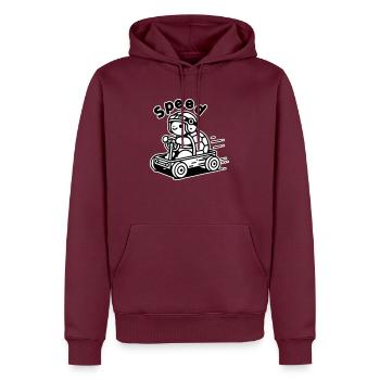 Turtle Racing a soapbox - "Speed" Design - Men’s Premium Organic Hoodie - burgundy - Front - Nico (187cm)