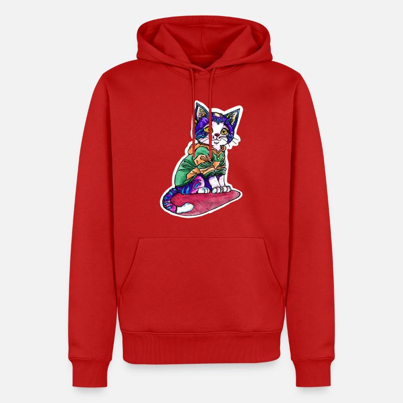 Chat en pull vert - Sweat à capuche Premium bio Homme - rouge