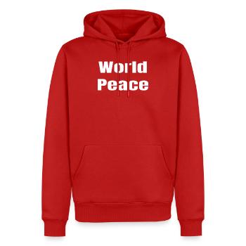Paix Mondiale en Typographie Grasse - Sweat à capuche Premium bio Homme - rouge - Devant - Nico (187cm)