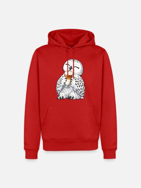 Schneeeule mit Latte Macchiato - Männer Premium Bio Hoodie - Rot