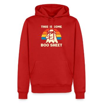 Pixelgeist mit Regenbogen - Männer Premium Bio Hoodie - Rot - Vorne - Nico (187cm)