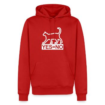 Schrödinger Cat OUI=NO #001 FinalWhite1 jpg - Sweat à capuche Premium bio Homme - rouge - Devant - Nico (187cm)