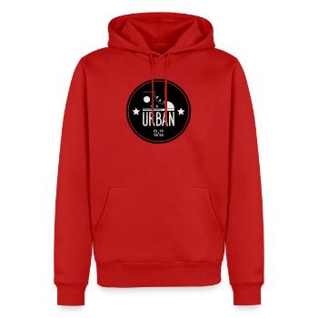 Urban Style Abzeichen mit rotem Sneaker und Bold - Männer Premium Bio Hoodie - Rot - Vorne - Nico (187cm)