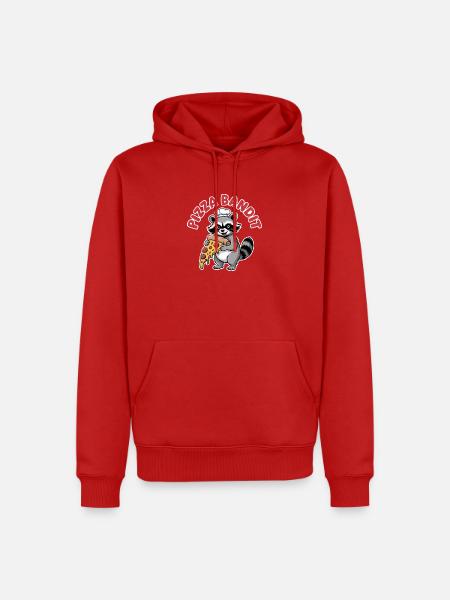 Racoon mit Pizzastück und Kochmütze - Männer Premium Bio Hoodie - Rot