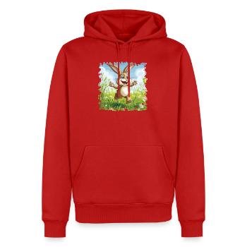Lapin joyeux dans la prairie printanière - Sweat à capuche Premium bio Homme - rouge - Devant - Nico (187cm)