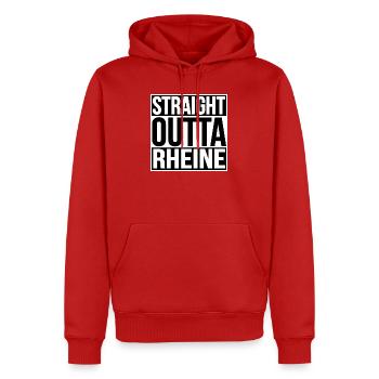 STRAIGHT OUTTA RHEINE - Männer Premium Bio Hoodie - Rot - Vorne - Nico (187cm)