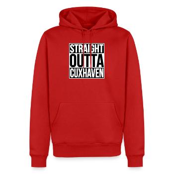 Straight Outta Cuxhaven - Männer Premium Bio Hoodie - Rot - Vorne - Nico (187cm)