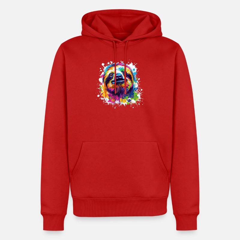 Farbexplosion Faultier Sloth - Männer Premium Bio Hoodie - Rot