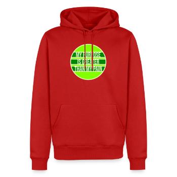 Mon but est plus grand que ma douleur, ce qui signifie le logo des guillemets - Sweat à capuche Premium bio Homme - rouge - Devant - Nico (187cm)