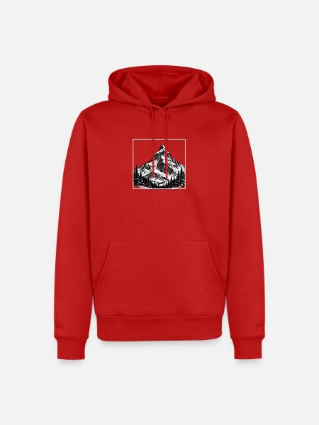 Alpensilhouette in Schwarz und Weiß - Männer Premium Bio Hoodie - Rot