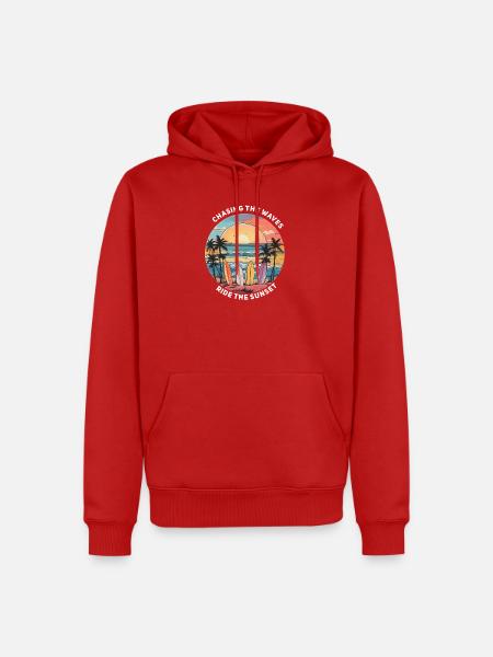 Wellenjagd beim Sonnenuntergang - Männer Premium Bio Hoodie - Rot