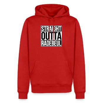 Straight Outta radebeul - Männer Premium Bio Hoodie - Rot - Vorne - Nico (187cm)