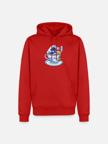 Japanische Welle in Teetasse Kunst - Männer Premium Bio Hoodie - Rot