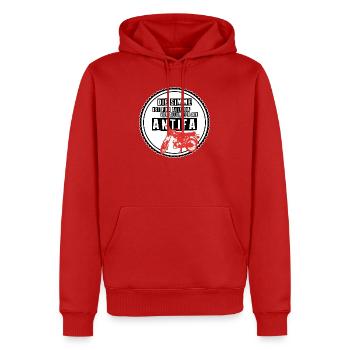 Die Simme ist für alle da (dunkel) - Männer Premium Bio Hoodie - Rot - Vorne - Nico (187cm)