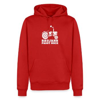 Baujahr passt noch Traktor Landwirt Spruch T-Shirt - Männer Premium Bio Hoodie - Rot - Vorne - Nico (187cm)