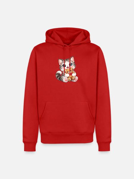 Kawaii-Katze mit Teddybär - Männer Premium Bio Hoodie - Rot