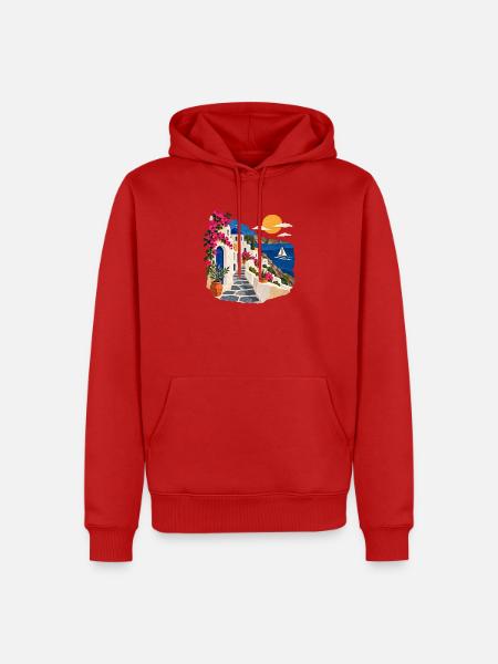 Santorini Küstenpfad - Männer Premium Bio Hoodie - Rot