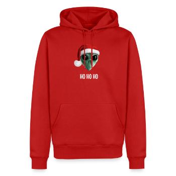 Ho Ho Ho Alien - Alien mit Weihnachtsmütze - Männer Premium Bio Hoodie - Rot - Vorne - Nico (187cm)