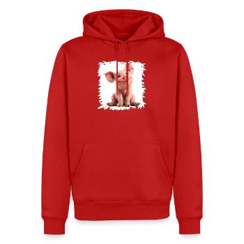 Fröhliches Schweinchen Cartoon - Männer Premium Bio Hoodie - Rot - Vorne - Nico (187cm)
