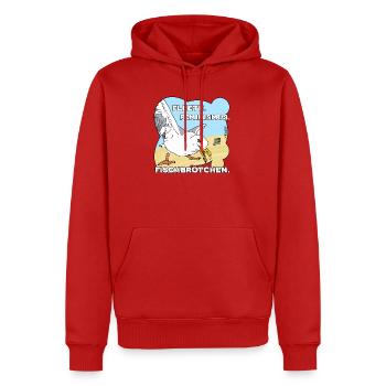 Fleete Feminismus Fischbrötchen  - Männer Premium Bio Hoodie - Rot - Vorne - Nico (187cm)