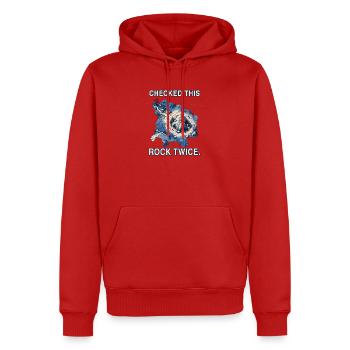 Geocaching — Diesen Stein zweimal überprüft - Männer Premium Bio Hoodie - Rot - Vorne - Nico (187cm)
