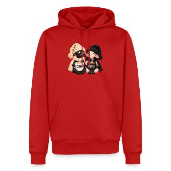 Schwarz-Weiß Schaf mit Kaffee - Männer Premium Bio Hoodie - Rot - Vorne - Nico (187cm)