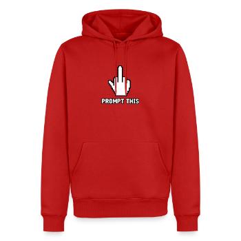 Anti-KI – Mittelfinger – Prompt dafür! Scheiß auf KI-Zeug - Männer Premium Bio Hoodie - Rot - Vorne - Nico (187cm)