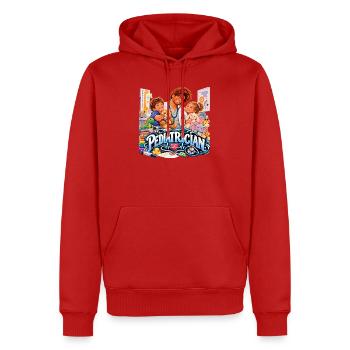 Infantiler Kinderarzt – Kuscheln und Diagnostik - Männer Premium Bio Hoodie - Rot - Vorne - Nico (187cm)