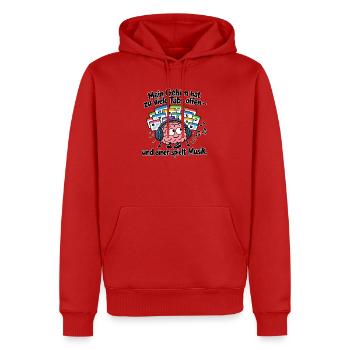 Gehirn mit offenen Tabs und Musik - Männer Premium Bio Hoodie - Rot - Vorne - Nico (187cm)