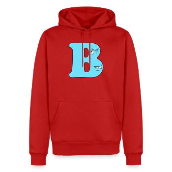 B - Männer Premium Bio Hoodie - Rot - Vorne - Nico (187cm)
