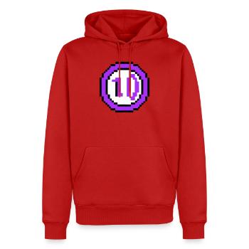 Arcade Coin 10 Years Anniversary - Men’s Premium Organic Hoodie - red - Front - Nico (187cm)