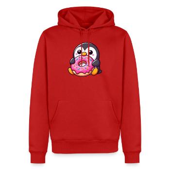 Pingouin mignon avec beignet Dessert Snacking - Sweat à capuche Premium bio Homme - rouge - Devant - Nico (187cm)