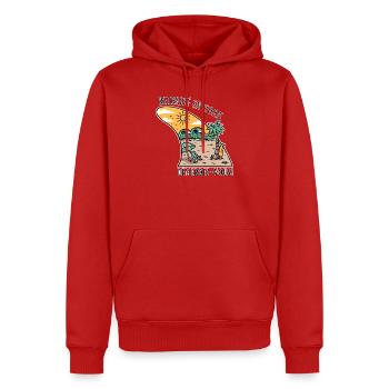 Retraité en 2025, Humour plage et surf - Sweat à capuche Premium bio Homme - rouge - Devant - Nico (187cm)