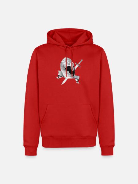 Edler Ritterhelm mit Schwert – Silberornament - Männer Premium Bio Hoodie - Rot