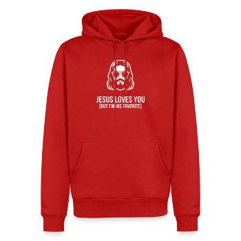 T-shirt préféré de Jesus Loves You - Sweat à capuche Premium bio Homme - rouge - Devant - Nico (187cm)