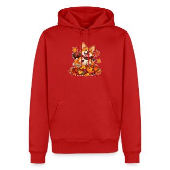Herbstlicher Corgi-Laubhaufen - Männer Premium Bio Hoodie - Rot - Vorne - Nico (187cm)