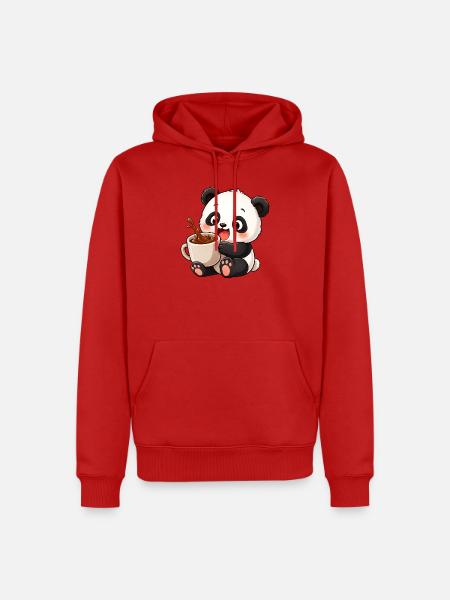 Süßer Panda Kaffeetrinker Kaffeeliebhaber Cartoon - Männer Premium Bio Hoodie - Rot