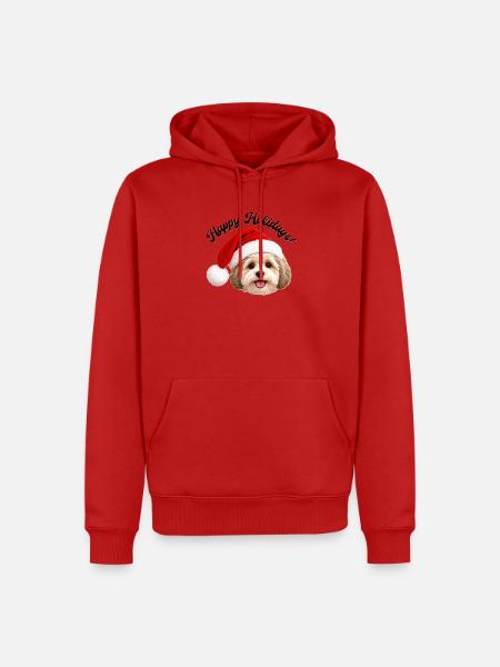 Hund mit Weihnachtsmannmütze - Männer Premium Bio Hoodie - Rot