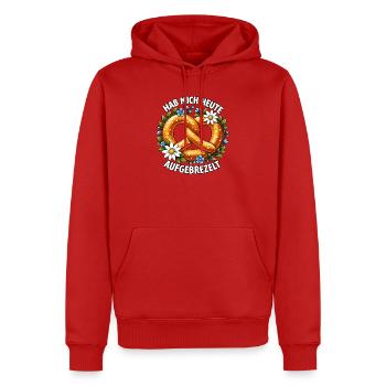 Aufgebrezelt - Männer Premium Bio Hoodie - Rot - Vorne - Nico (187cm)