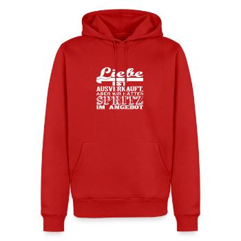 Liebe ist ausverkauft SPRITZ - Männer Premium Bio Hoodie - Rot - Vorne - Nico (187cm)