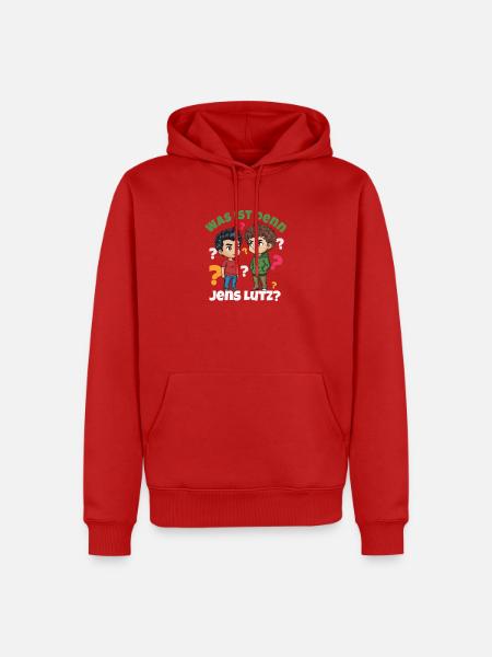 Was ist denn jetz los? Cartoon, Wortspiel - Männer Premium Bio Hoodie - Rot